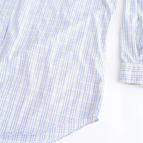 90S Ralph Lauren Yarmouth 100% Cotton Pinpoint Oxford Blue  & Yellow Plaid Shirt - Picture 5 of 12